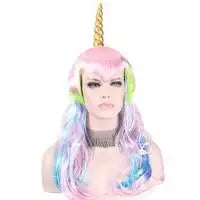 unicorn rainbow cosplay anime wig multi color / 20inches