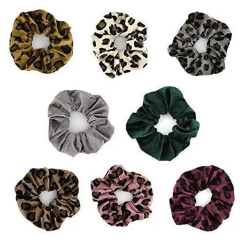 velvet fashion hair scrunchies - 8 piece gift set leopard light