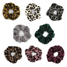 Load image into Gallery viewer, velvet fashion hair scrunchies - 8 piece gift set leopard light
