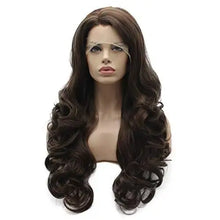 Load image into Gallery viewer, wavy ash brown hand tied heat resistant lace front wig
