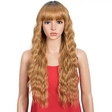 Load image into Gallery viewer, wavy hair wig with bangs ombre brown
