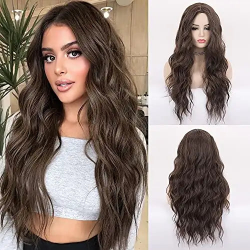 wavy long synthetic wig with center part #121