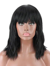 Load image into Gallery viewer, wavy mid length heat resistant wavy wig with bangs
