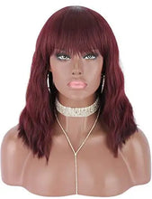 Load image into Gallery viewer, wavy mid length heat resistant wavy wig with bangs
