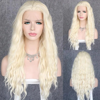 white blonde long loose curly heat resistant lace front wigs