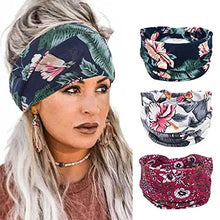Load image into Gallery viewer, wide boho bandeau stretch headbands 3 pack floral
