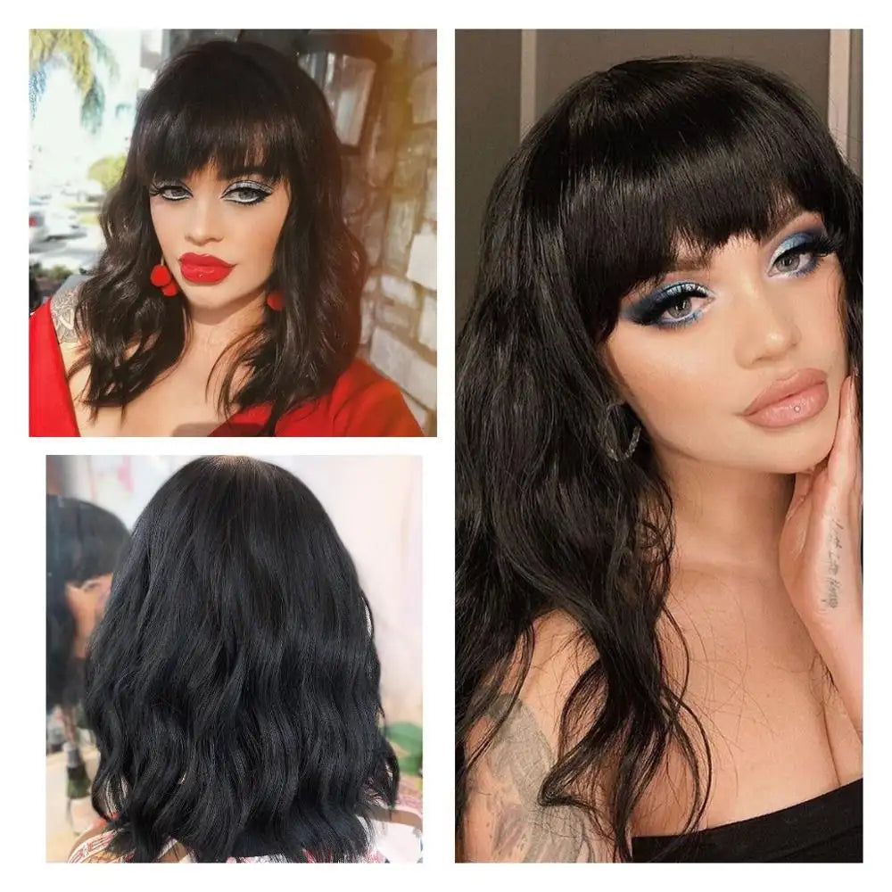 zuria medium wavy synthetic wig with bangs