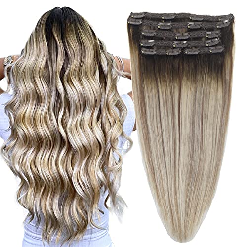 Balayage Clip in Human Hair Extensions 6 Pcs 100 Gram Wig Store