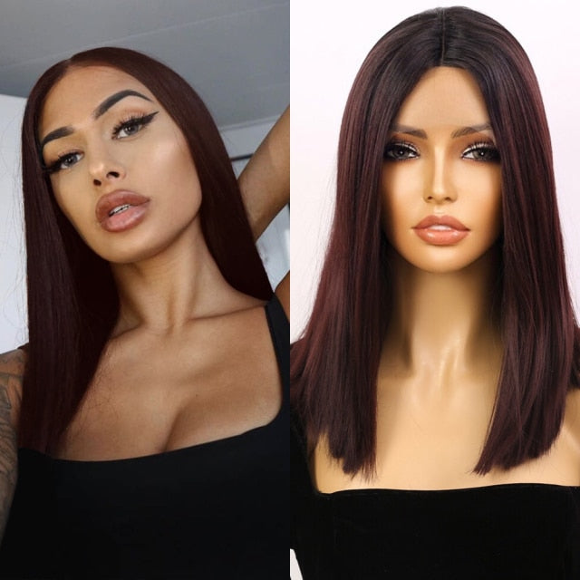 Black and Burgundy Coloured Synthetic HD Lace Front Wig Wig Store