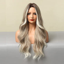Load image into Gallery viewer, Extra Long 26 inch Wavy Ombre Blonde Wig with Dark Roots and Middle Part Wig Store
