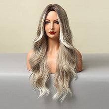 Load image into Gallery viewer, Extra Long 26 inch Wavy Ombre Blonde Wig with Dark Roots and Middle Part Wig Store
