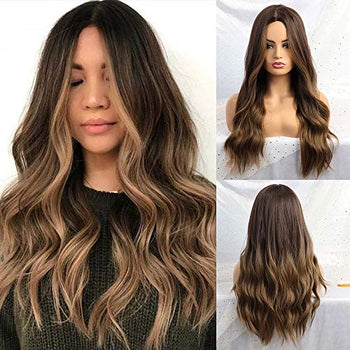 Golden Brown Wavy wig with Middle Part Wig Store