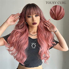 Load image into Gallery viewer, Long Wavy Ombre Pink wig with Bangs Wig Store
