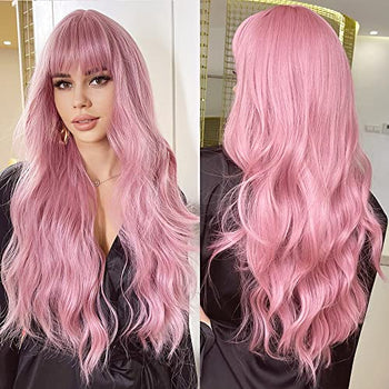 Pink Synthetic wig with bangs Wig Store
