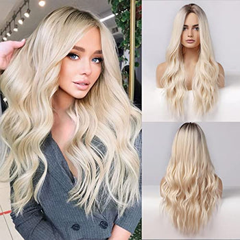 Rooted Blonde wig with Middle Part Wig Store