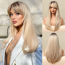 Load image into Gallery viewer, Dark Rooted Long Blonde Wig with Bangs Wig Store

