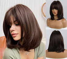 Load image into Gallery viewer, Under Curl Styled Dark Brown Bob Wig with Bangs Wig Store
